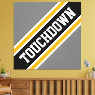 Athletic Fold Black Grått Gult  TOUCHDOWN Rand Canvastryck