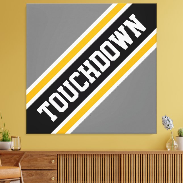 Athletic Fold Black Grått Gult  TOUCHDOWN Rand Canvastryck (Insitu (Vardagsrum))