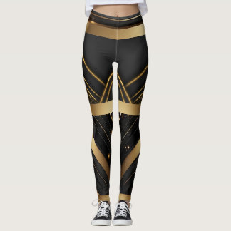 Athletic Modern Geometric Black and Guld Leggings