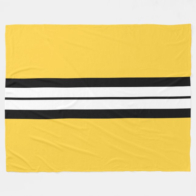 Athletic Sporty Black White Gult Tävla Rand Fleecefilt (Framsidan (Horisontell))