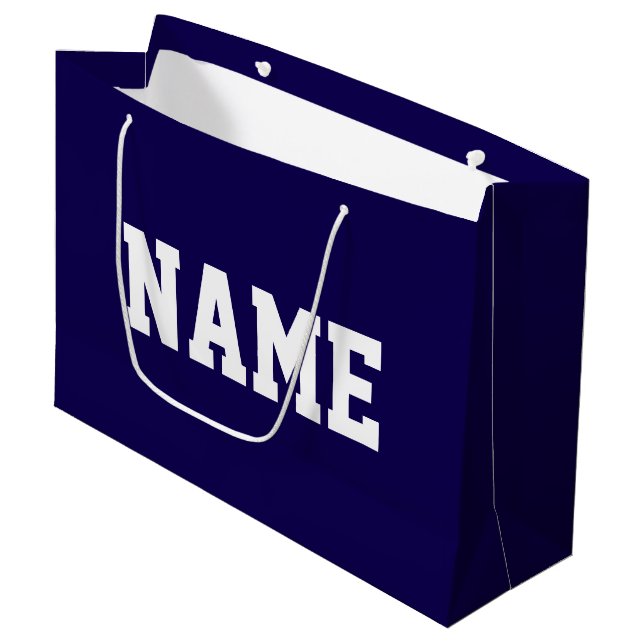 Athletic White YOUR NAME Text On Deep Navy Blue (Framsidan Vinklad)