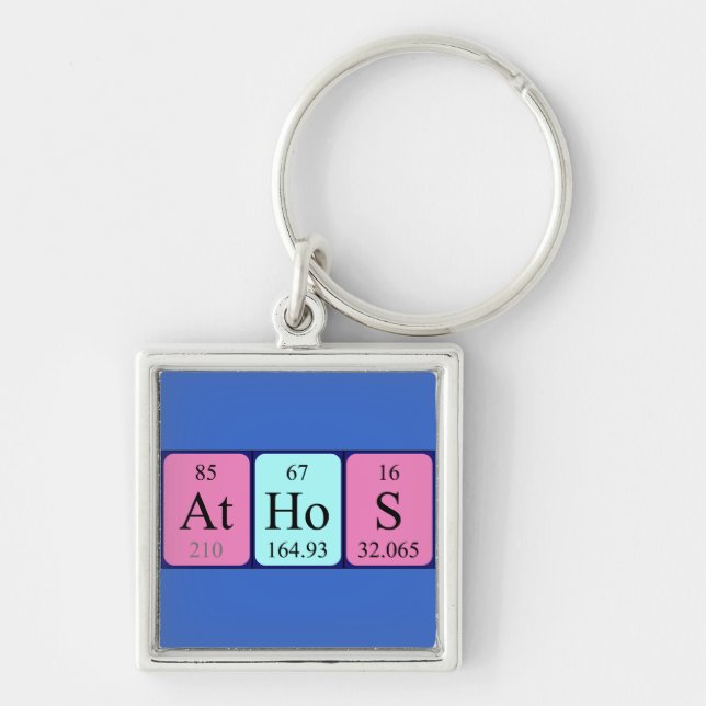 Athos Periodiska nyckelringen bord namn Fyrkantig Silverfärgad Nyckelring (Framsidan)