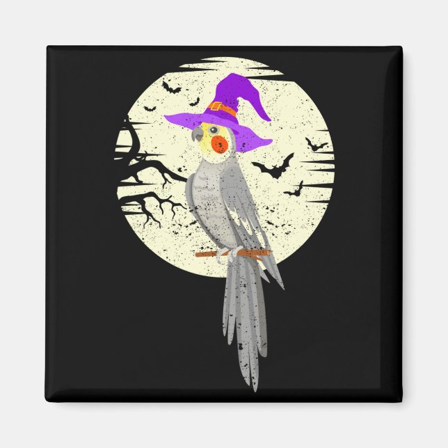 Atiel Fågel Häxa Hatt Rolig Halloween Djurälskare  Magnet (Framsidan)