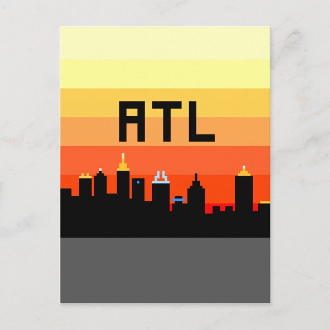 Atlanta 8-Bit Siluett ATL Vykort (Framsida)