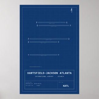 Atlanta ATL Airport Blueprint Landningsbanekarta P Poster