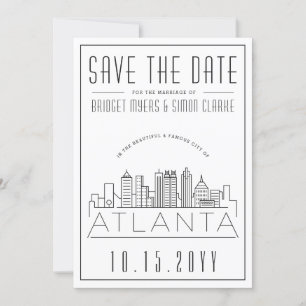 Atlanta Bröllop   Stiliserad Skyline Spara datum Inbjudningar