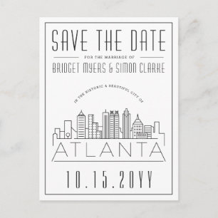 Atlanta Bröllop   Stiliserad Skyline Spara datum Vykort