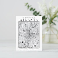 Atlanta City Karta + Location Marker Postcard