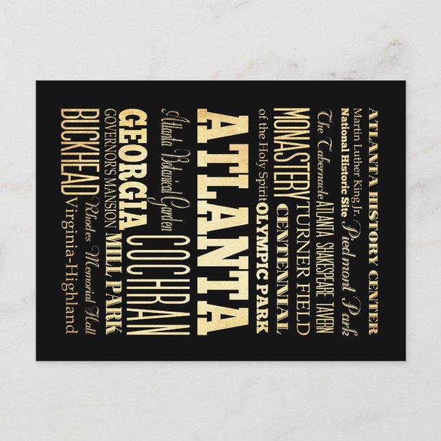 Atlanta City of Georgia State Typography Art Vykort (Framsida)