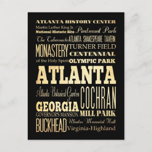 Atlanta City of Georgia State Typography Art Vykort