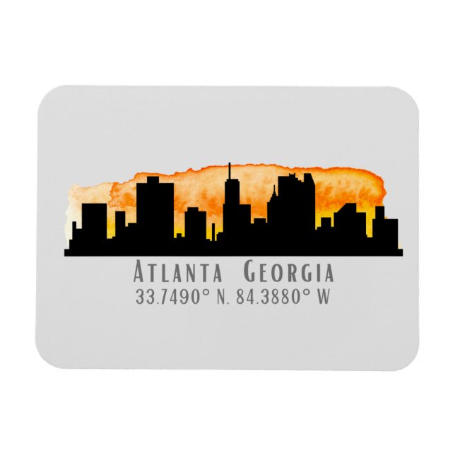 Atlanta City Skyline Karta Coordinates Magnet (Horisontell)