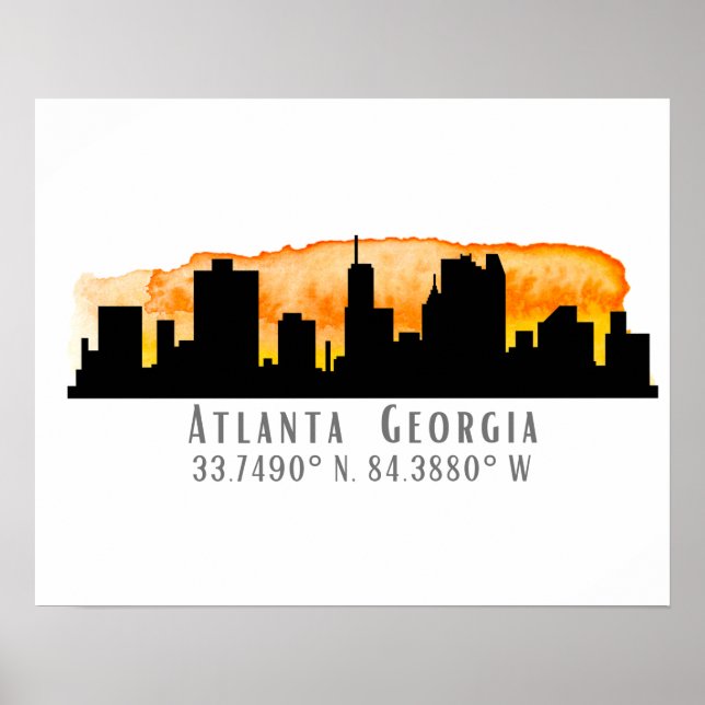 Atlanta City Skyline Karta Coordinates Poster (Framsidan)