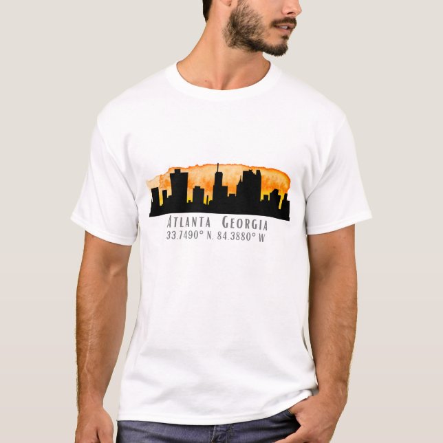 Atlanta City Skyline Karta Coordinates T Shirt (Framsida)