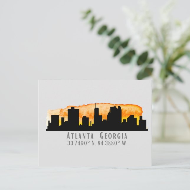 Atlanta City Skyline Karta Coordinates Vykort (Stående Fram)
