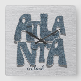 Atlanta Denim Letter Wall Clock Fyrkantig Klocka
