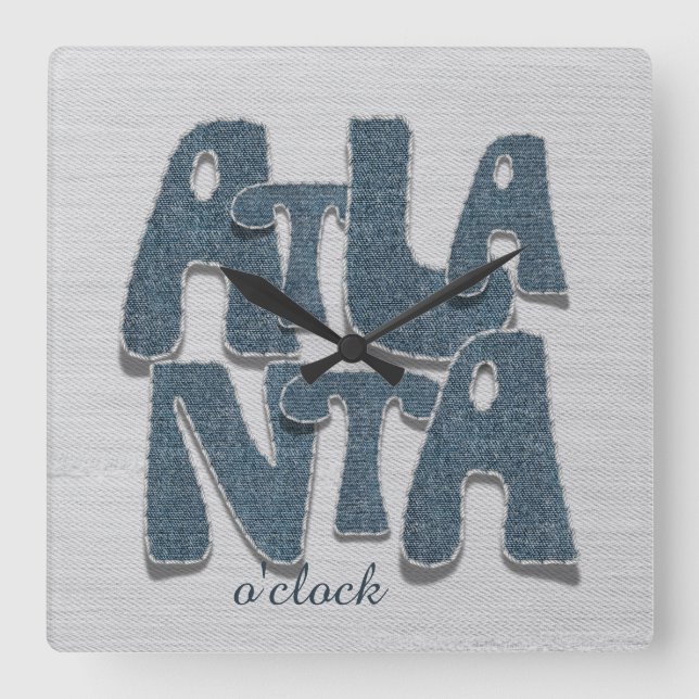 Atlanta Denim Letter Wall Clock Fyrkantig Klocka (Framsida)