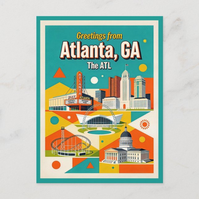 Atlanta GA Den ATL Retrostickliga Vykort (Framsida)