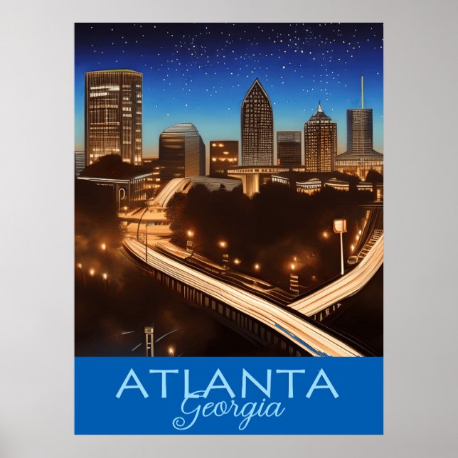Atlanta Georgia Blue och Guld Evening Poster (Framsidan)