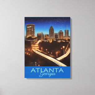 Atlanta Georgia Blue och Guld Evening Poster Canv Canvastryck