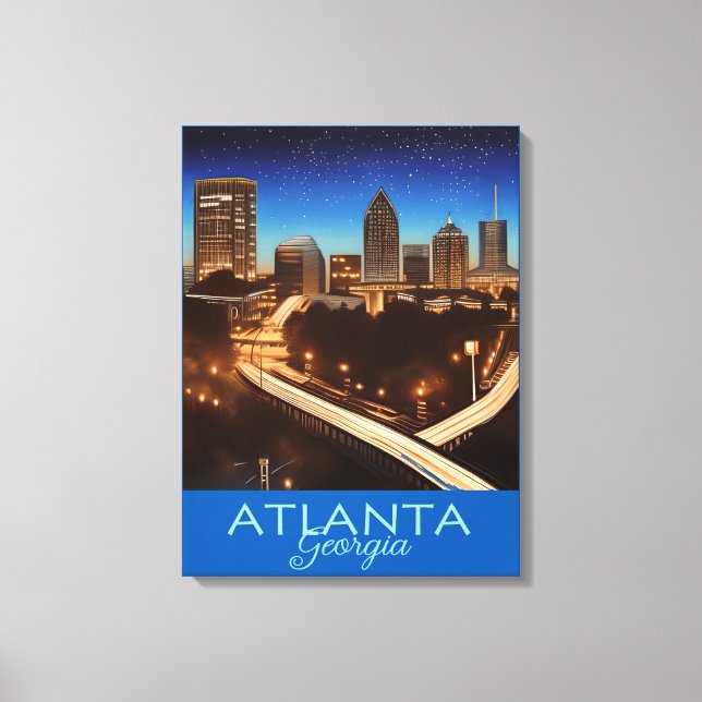 Atlanta Georgia Blue och Guld Evening Poster Canv Canvastryck (Framsida)