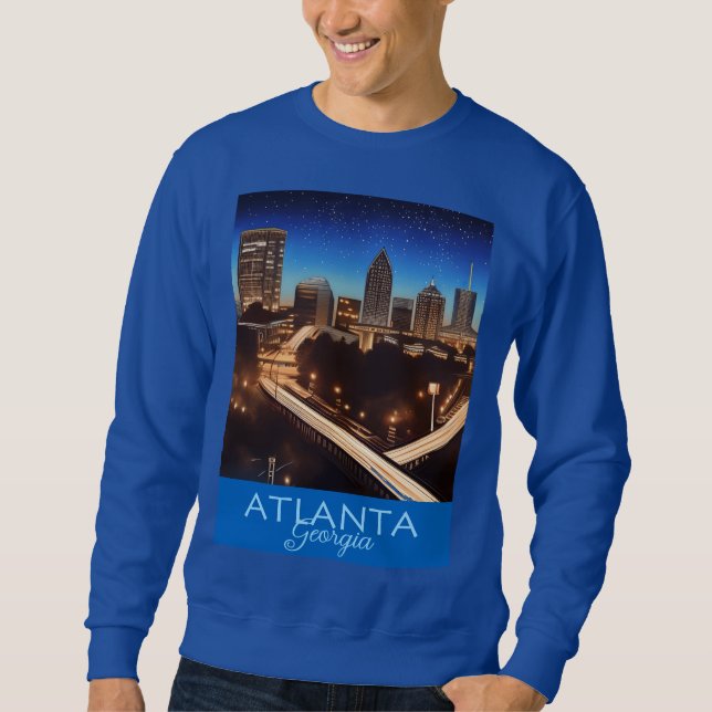 Atlanta Georgia Blue och Guld Evening Poster Lång Ärmad Tröja (Framsida)
