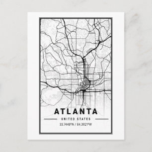 Atlanta Georgia City Karta Minimalist Art Vykort