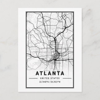 Atlanta Georgia City Karta Minimalist Art Vykort