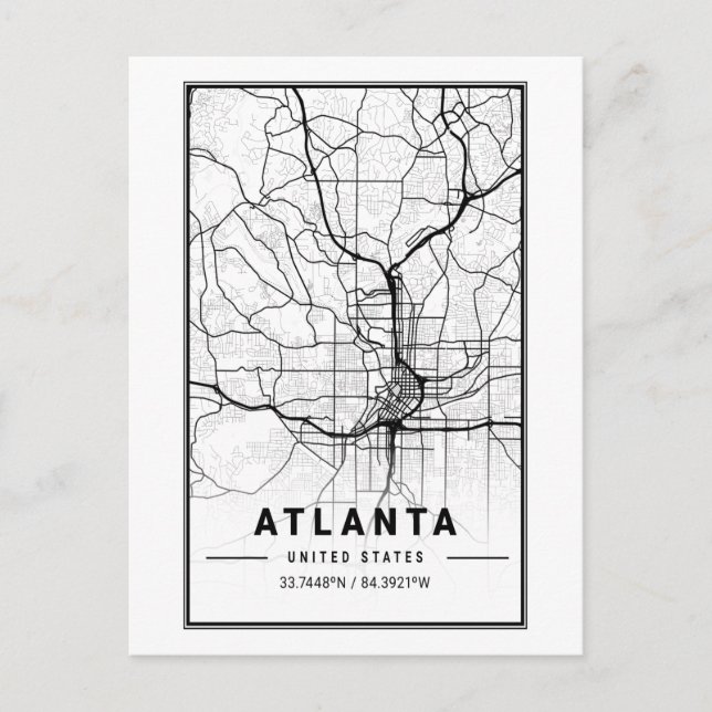 Atlanta Georgia City Karta Minimalist Art  Vykort (Framsida)
