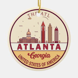 Atlanta Georgia City Skyline Emblem Julgransprydnad Keramik