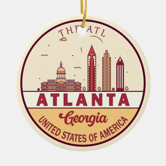 Atlanta Georgia City Skyline Emblem Julgransprydnad Keramik (Framsidan)