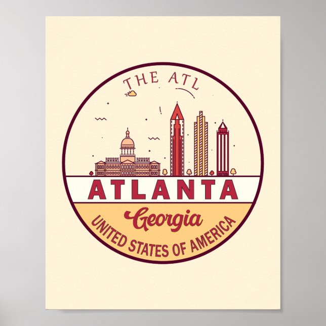 Atlanta Georgia City Skyline Emblem Poster (Framsidan)