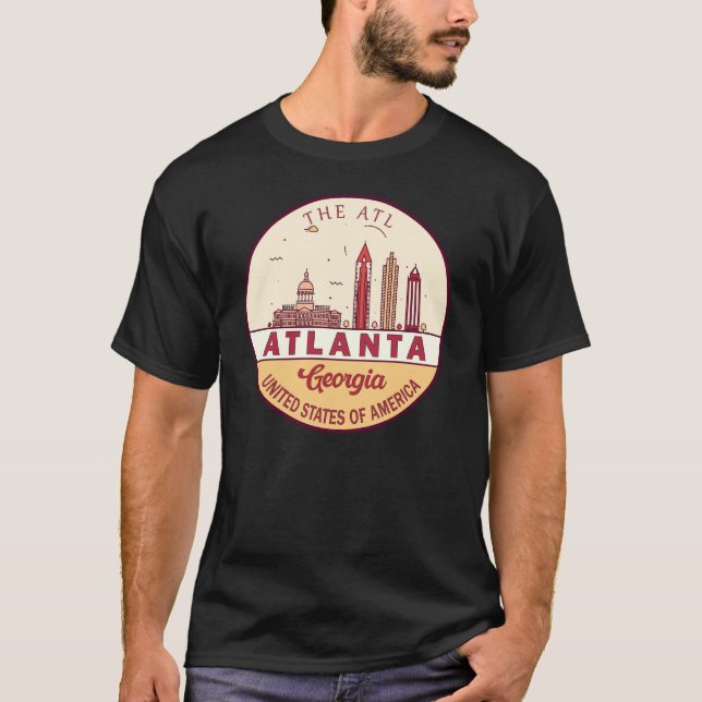 Atlanta Georgia City Skyline Emblem T Shirt (Framsida)