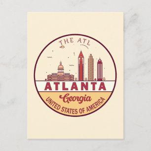 Atlanta Georgia City Skyline Emblem Vykort