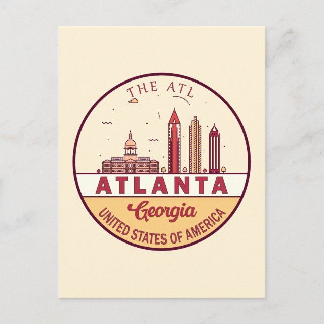 Atlanta Georgia City Skyline Emblem Vykort (Framsida)