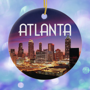 Atlanta, Georgia city skyline nattetid Julgransprydnad Keramik