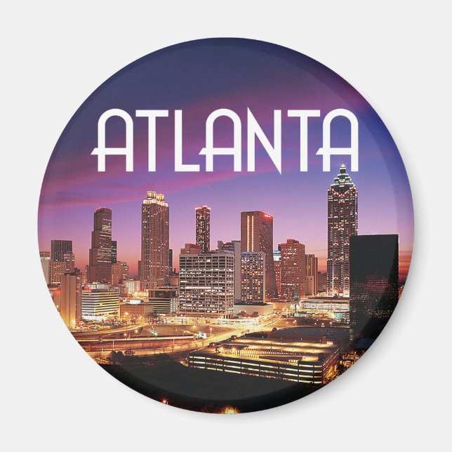 Atlanta, Georgia city skyline nattetid Magnet (Framsidan)