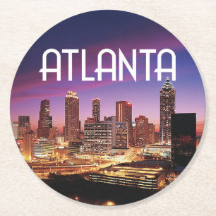 Atlanta, Georgia city skyline nattetid Underlägg Papper Rund