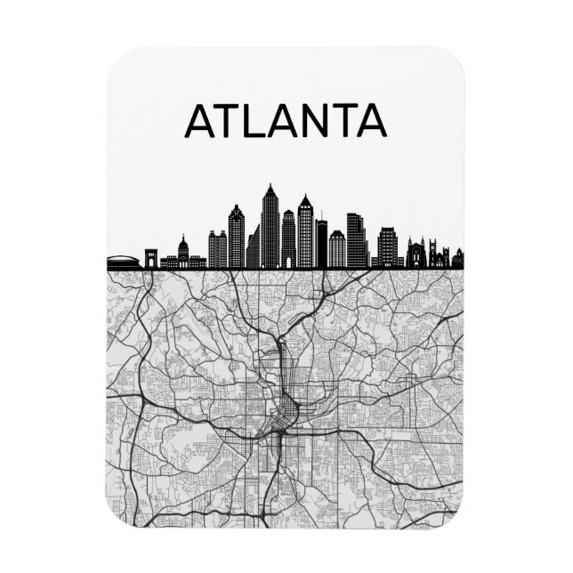 Atlanta Georgia City Skyline with Karta Magnet (Vertikal)