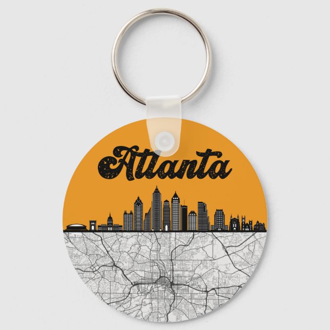 Atlanta Georgia City Skyline with Karta Nyckelring (Framsida)