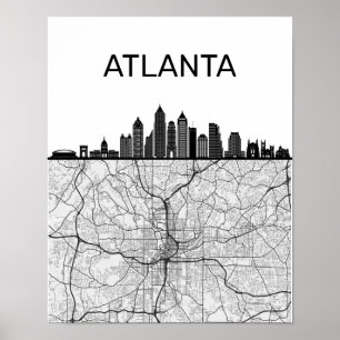 Atlanta Georgia City Skyline with Karta Poster