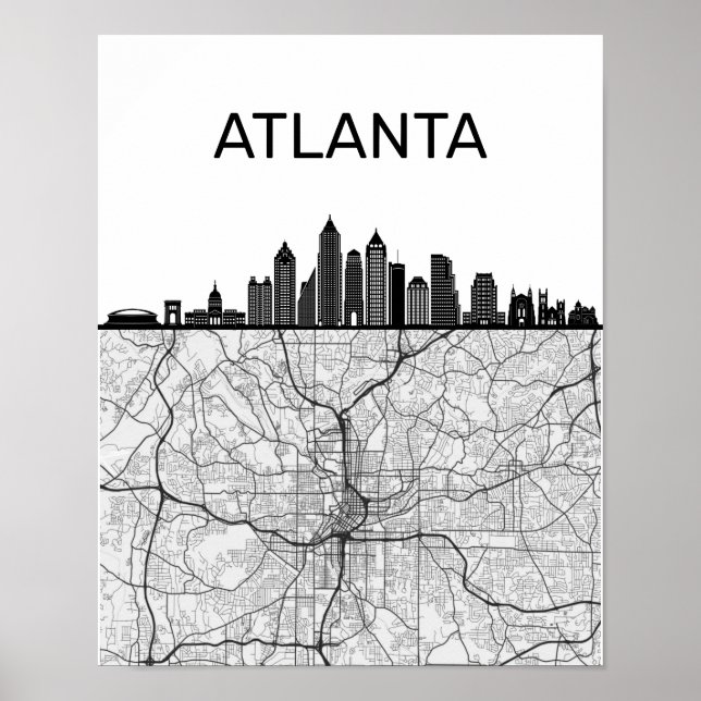 Atlanta Georgia City Skyline with Karta Poster (Framsidan)