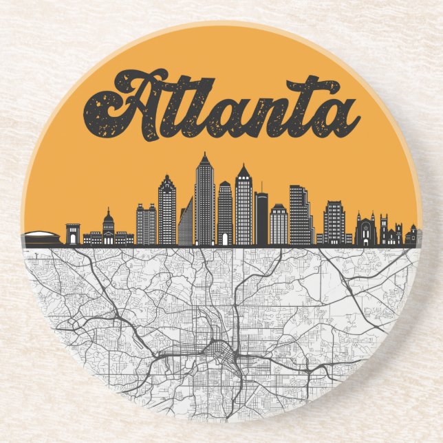 Atlanta Georgia City Skyline with Karta Underlägg (Framsidan)