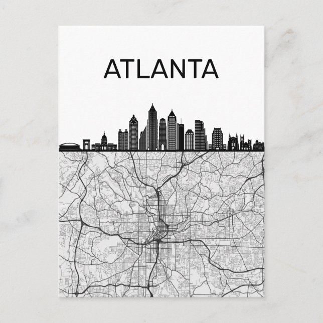 Atlanta Georgia City Skyline with Karta Vykort (Framsida)