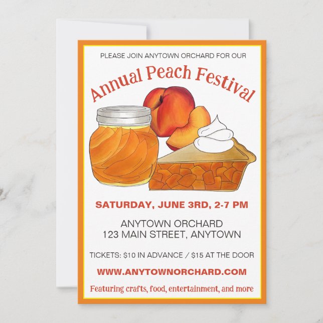 Atlanta Georgia GA Peach Ckonserverade persikor Pa Inbjudningar (Framsida)