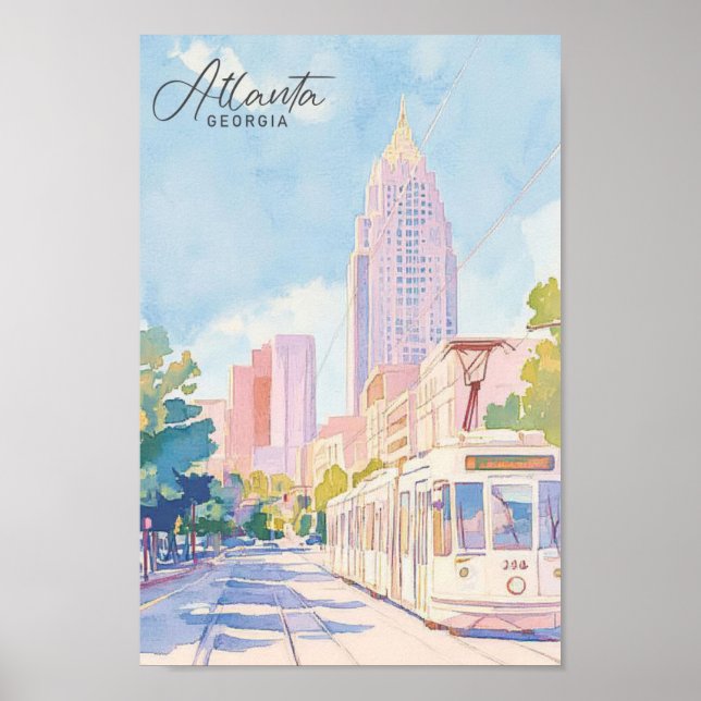 Atlanta Georgia Gouache Paint Illustration Travel Poster (Framsidan)