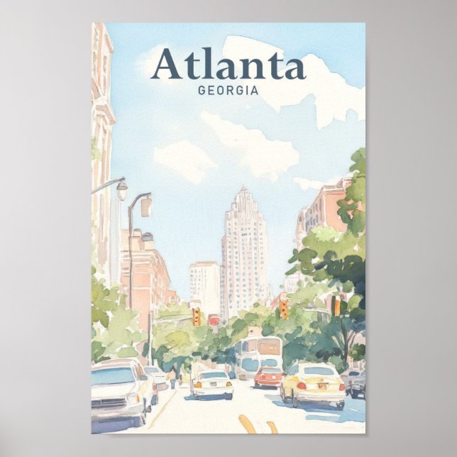 Atlanta Georgia Gouache Paint Illustration Travel Poster (Framsidan)