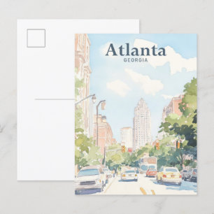 Atlanta Georgia Gouache Paint Illustration Travel Vykort