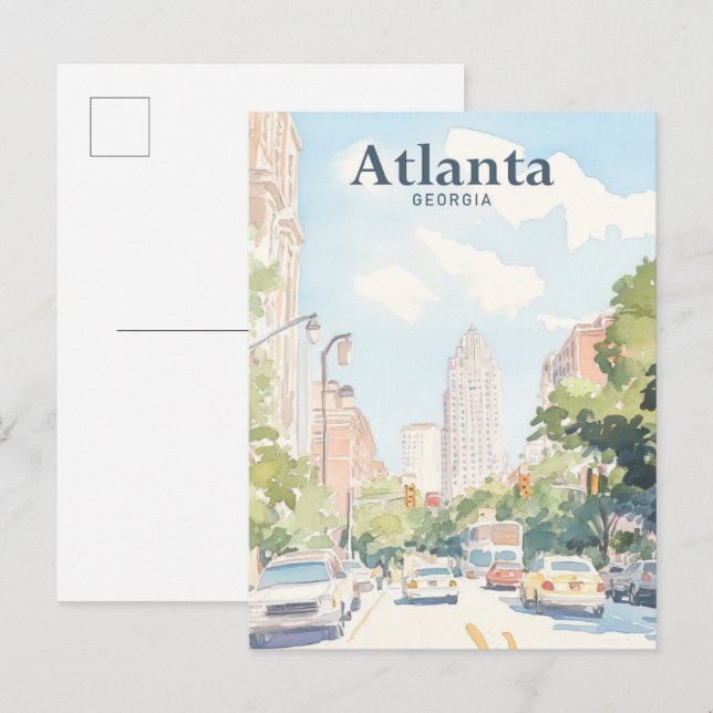 Atlanta Georgia Gouache Paint Illustration Travel Vykort (Fram/baksida)