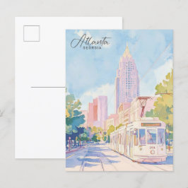 Atlanta Georgia Gouache Paint Illustration Travel Vykort