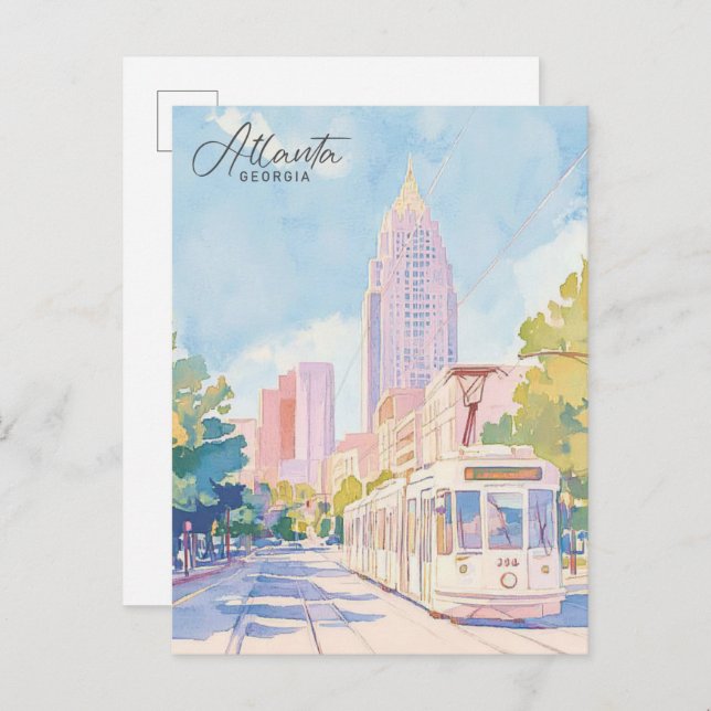 Atlanta Georgia Gouache Paint Illustration Travel Vykort (Fram/baksida)